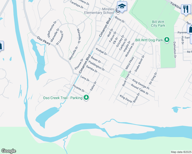 map of restaurants, bars, coffee shops, grocery stores, and more near 8213 Salsa Drive in Corpus Christi