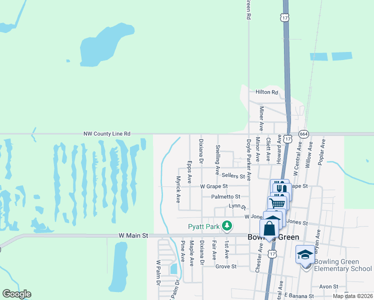 map of restaurants, bars, coffee shops, grocery stores, and more near 5127 Epps Avenue in Bowling Green