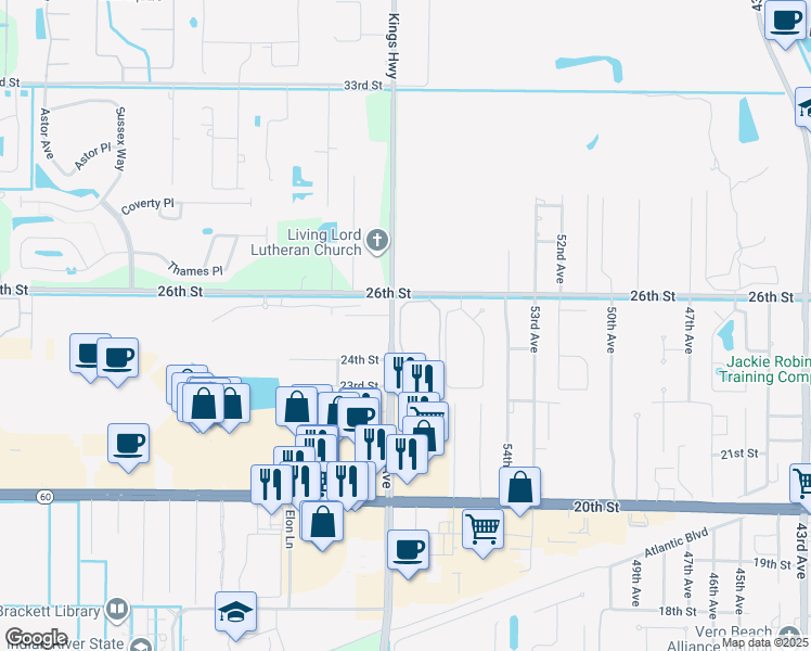 map of restaurants, bars, coffee shops, grocery stores, and more near 2294 57th Circle in Vero Beach