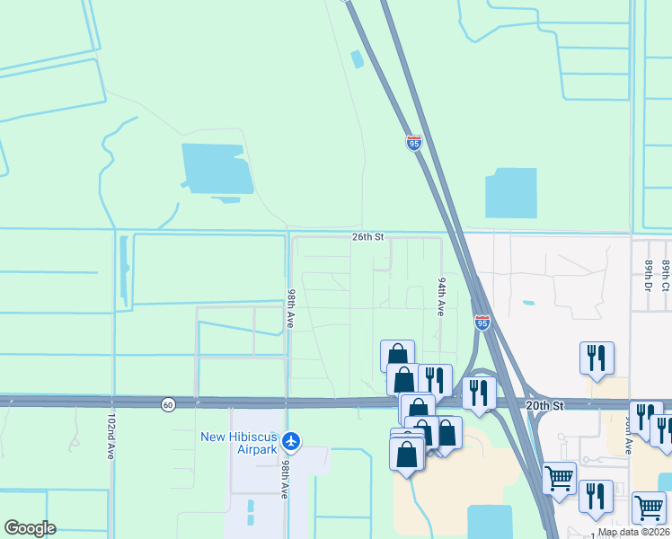map of restaurants, bars, coffee shops, grocery stores, and more near 9650 24th Street in Vero Beach