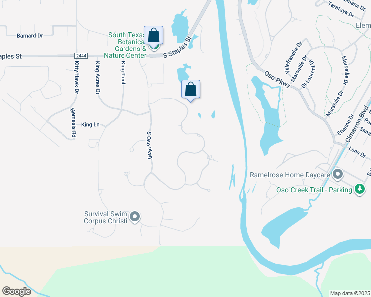 map of restaurants, bars, coffee shops, grocery stores, and more near 6117 Lago Vista Drive in Corpus Christi