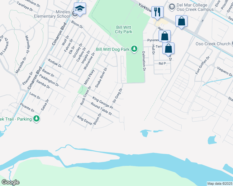 map of restaurants, bars, coffee shops, grocery stores, and more near 8009 Sir Greg Drive in Corpus Christi