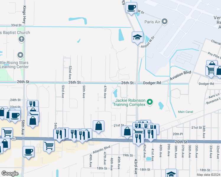 map of restaurants, bars, coffee shops, grocery stores, and more near 2430 47th Avenue in Vero Beach