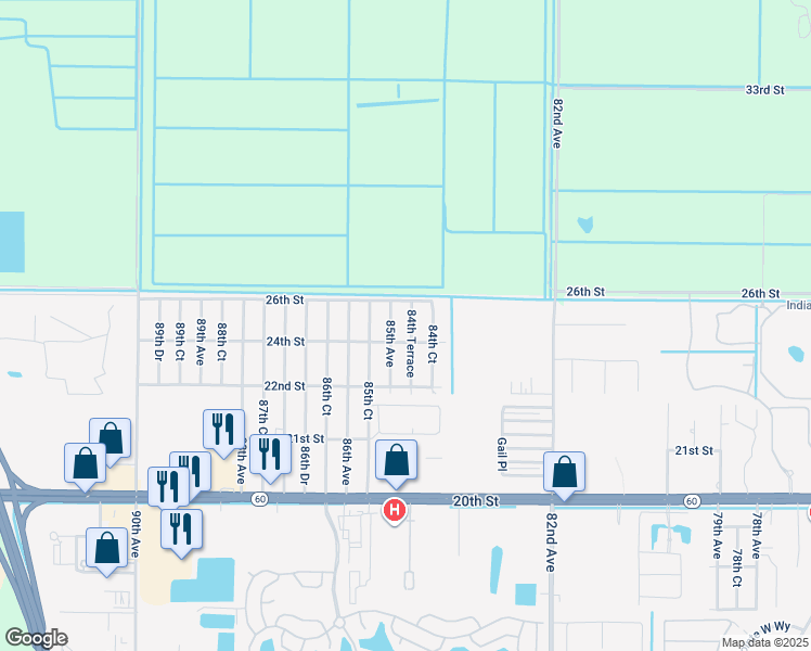 map of restaurants, bars, coffee shops, grocery stores, and more near 8486 24th Street in Vero Beach