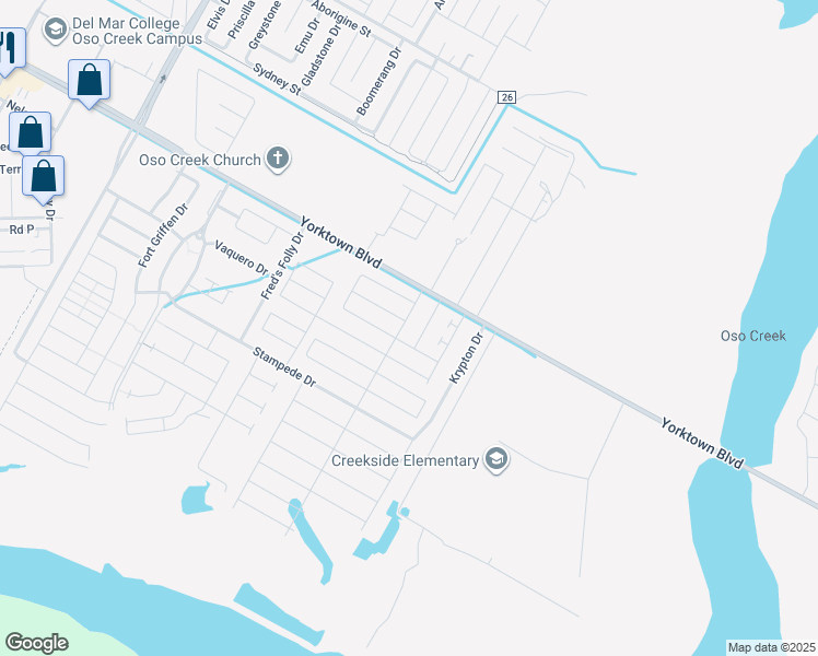 map of restaurants, bars, coffee shops, grocery stores, and more near 7534 Ranch View Drive in Corpus Christi