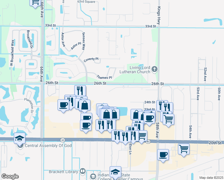 map of restaurants, bars, coffee shops, grocery stores, and more near 6095 26th Street in Vero Beach