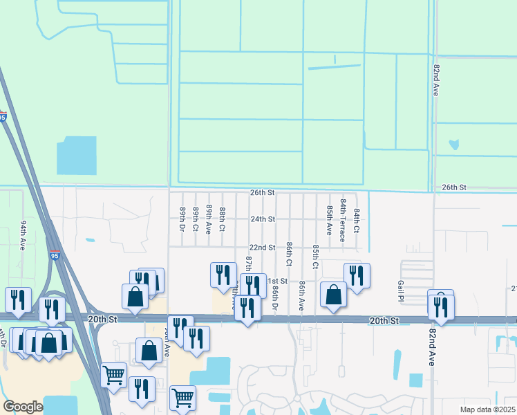 map of restaurants, bars, coffee shops, grocery stores, and more near 8706 24th Street in Vero Beach