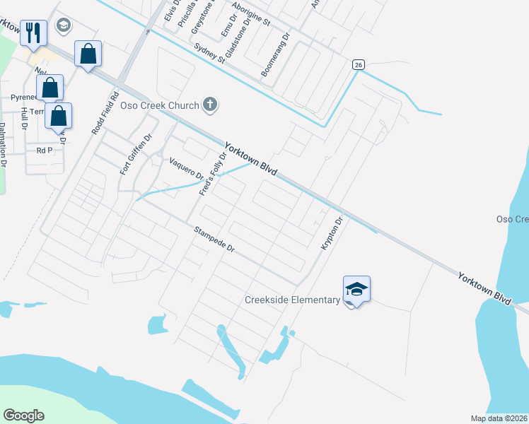 map of restaurants, bars, coffee shops, grocery stores, and more near 7717 Pruet Drive in Corpus Christi
