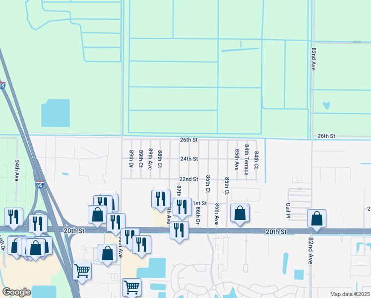 map of restaurants, bars, coffee shops, grocery stores, and more near 8706 24th Street in Vero Beach