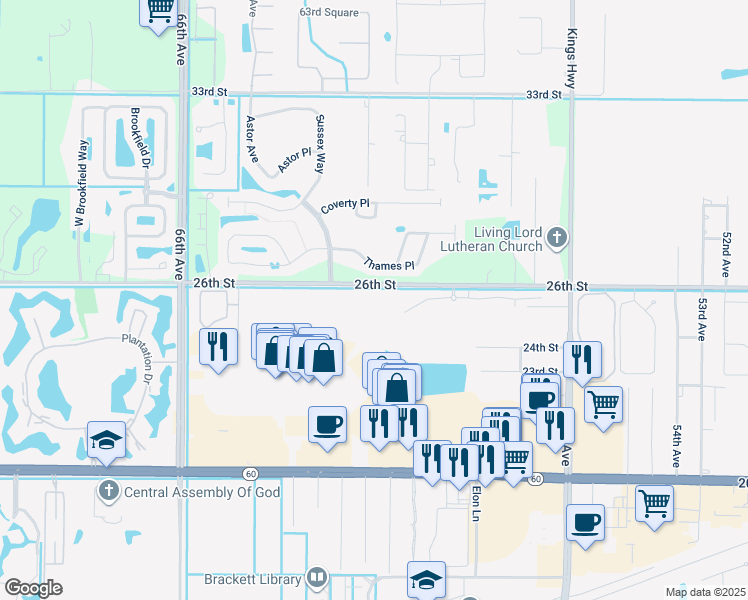 map of restaurants, bars, coffee shops, grocery stores, and more near in West Vero Corridor