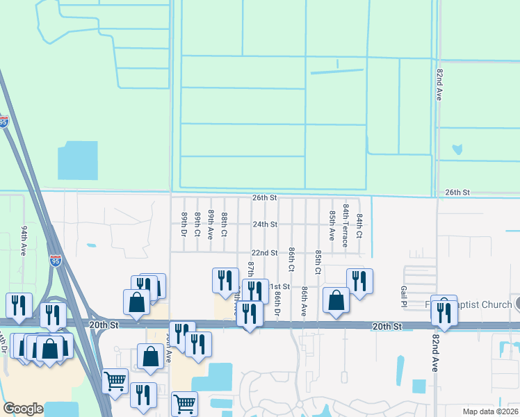 map of restaurants, bars, coffee shops, grocery stores, and more near 8706 24th Street in Vero Beach