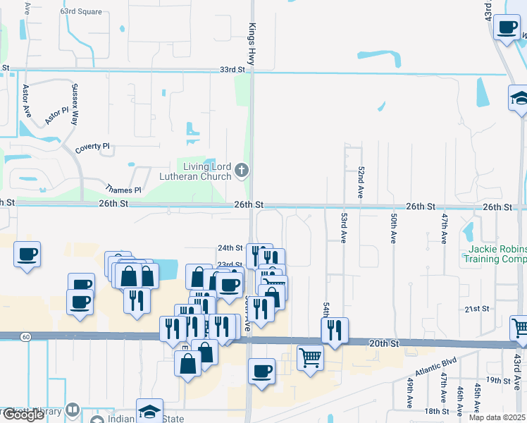 map of restaurants, bars, coffee shops, grocery stores, and more near 2348 57th Circle in Vero Beach