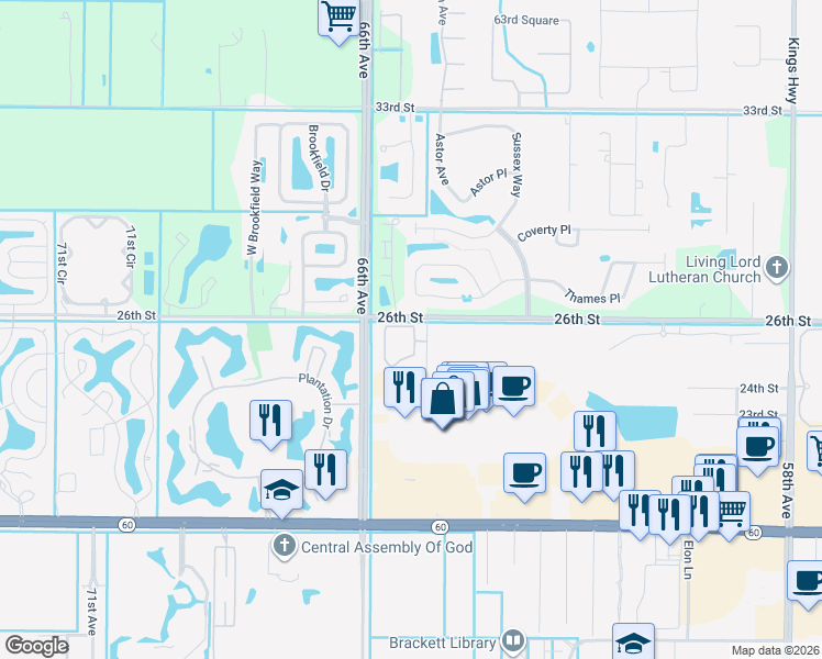 map of restaurants, bars, coffee shops, grocery stores, and more near 6415 Oxford Circle in Vero Beach