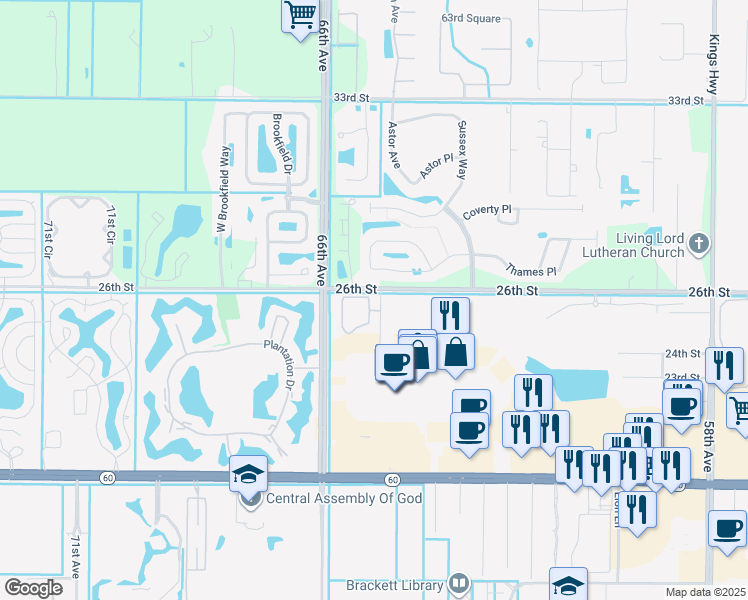 map of restaurants, bars, coffee shops, grocery stores, and more near 6415 Oxford Circle in Vero Beach