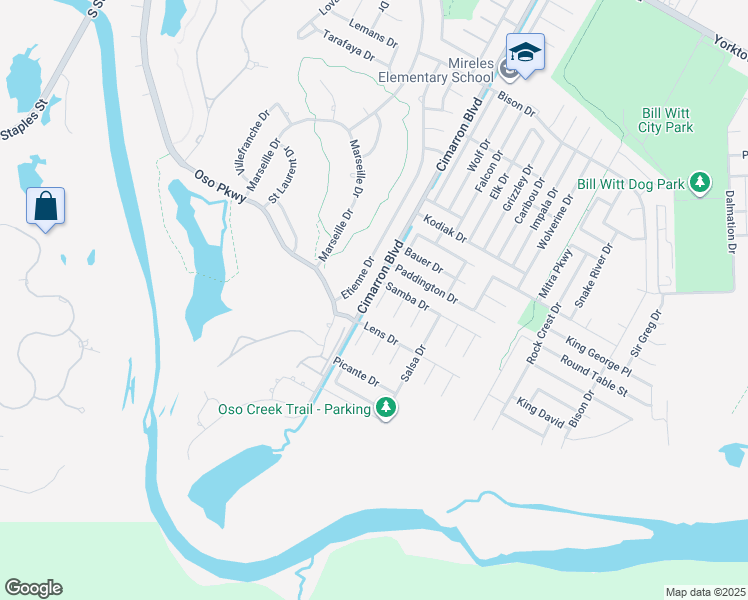 map of restaurants, bars, coffee shops, grocery stores, and more near 8202 Mima Circle in Corpus Christi