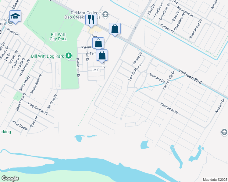 map of restaurants, bars, coffee shops, grocery stores, and more near 7211 Nuss Drive in Corpus Christi