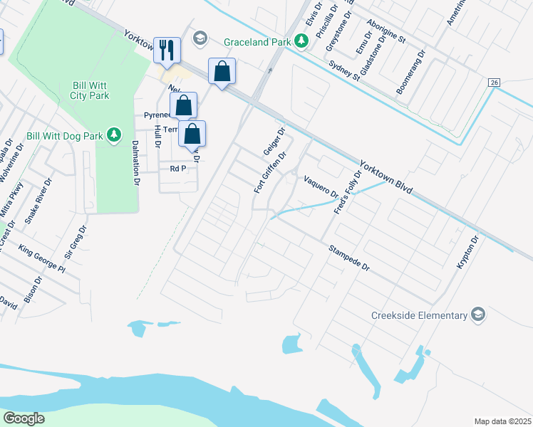 map of restaurants, bars, coffee shops, grocery stores, and more near 7801 Rancho Vista Boulevard East in Corpus Christi