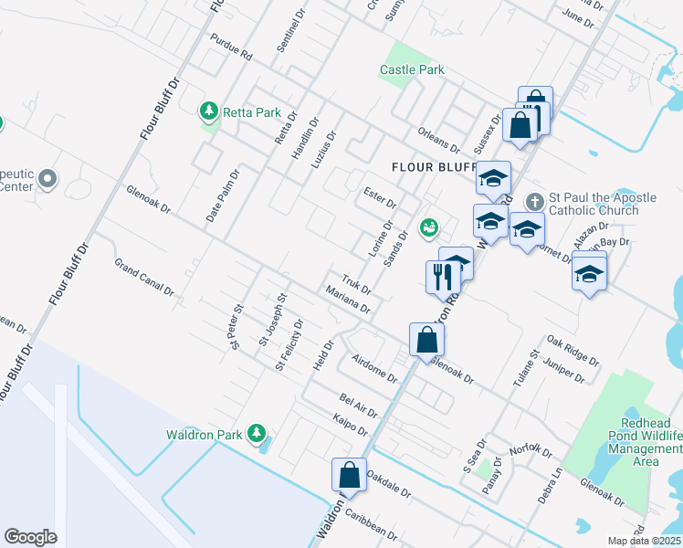 map of restaurants, bars, coffee shops, grocery stores, and more near 2514 Fiji Circle in Corpus Christi