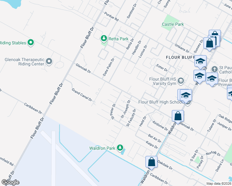 map of restaurants, bars, coffee shops, grocery stores, and more near 909 Saint Bernard Street in Corpus Christi