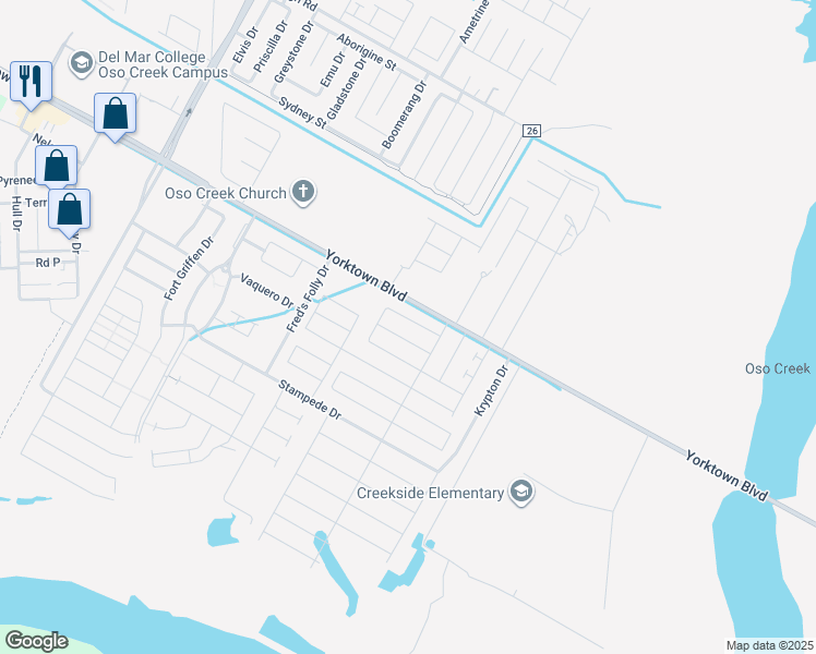 map of restaurants, bars, coffee shops, grocery stores, and more near 7729 Killebrew Drive in Corpus Christi