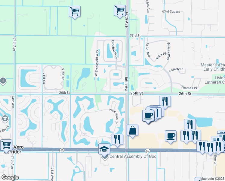 map of restaurants, bars, coffee shops, grocery stores, and more near 6671 Liberty Place in Vero Beach