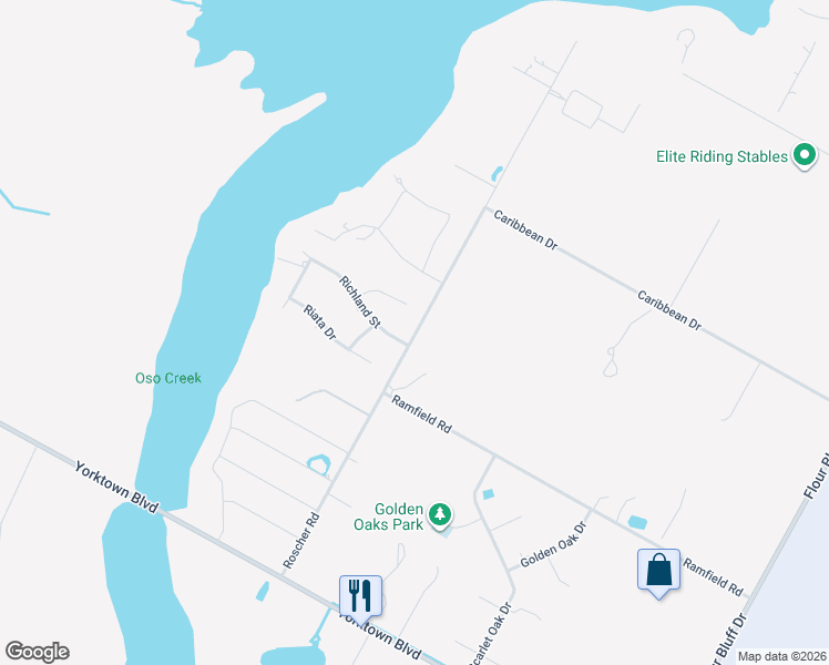 map of restaurants, bars, coffee shops, grocery stores, and more near 2102 Richland Street in Corpus Christi