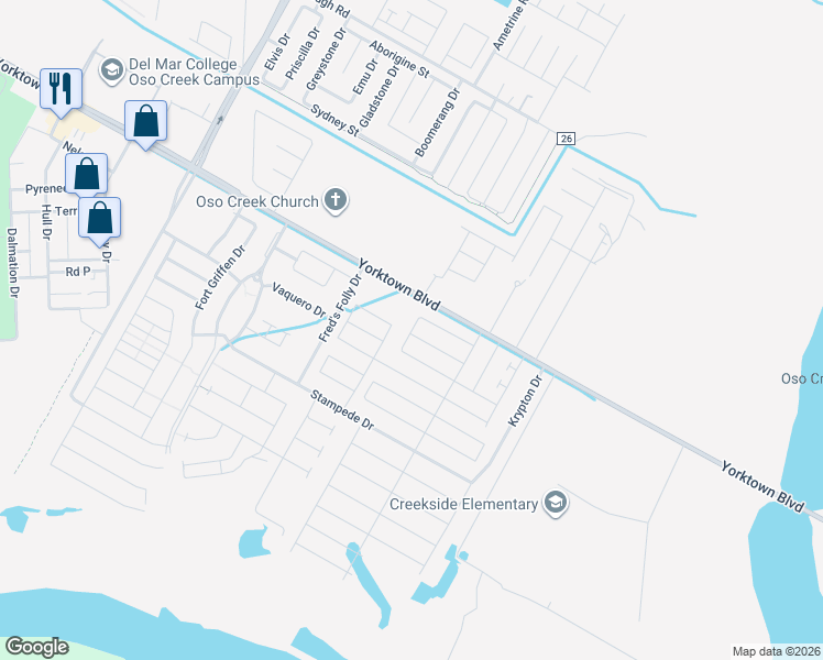 map of restaurants, bars, coffee shops, grocery stores, and more near 7529 Killebrew Drive in Corpus Christi