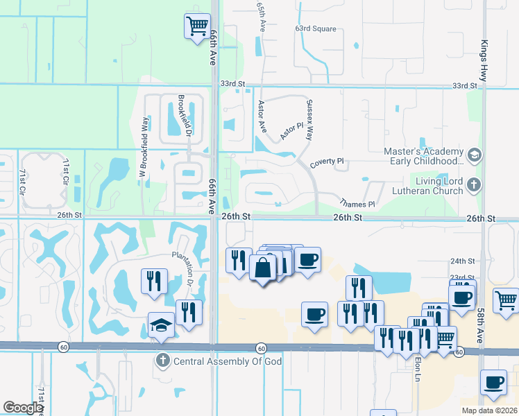 map of restaurants, bars, coffee shops, grocery stores, and more near 6385 Oxford Circle in Vero Beach