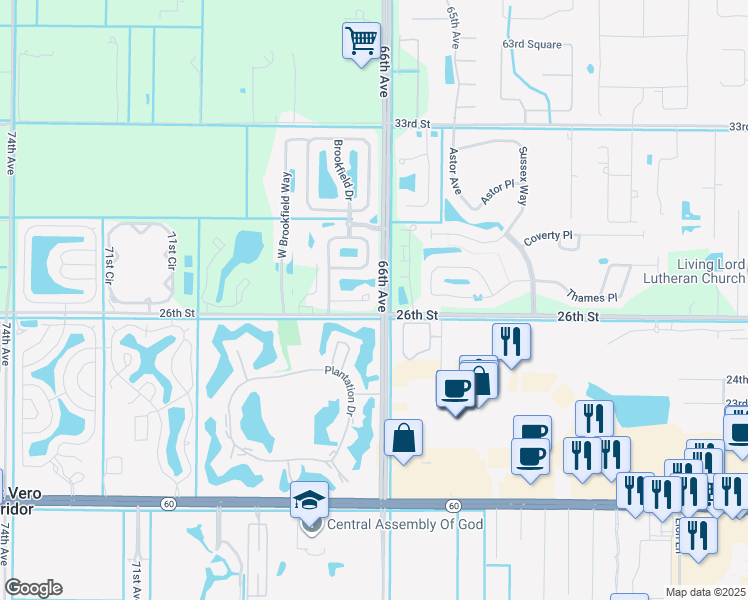 map of restaurants, bars, coffee shops, grocery stores, and more near 6602 Liberty Place in Vero Beach