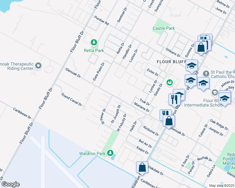 map of restaurants, bars, coffee shops, grocery stores, and more near 914 Glenoak Drive in Corpus Christi