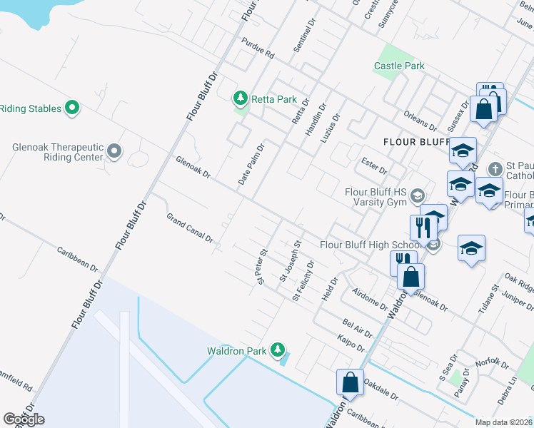 map of restaurants, bars, coffee shops, grocery stores, and more near 909 Saint Bernard Street in Corpus Christi