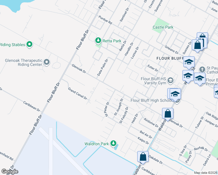 map of restaurants, bars, coffee shops, grocery stores, and more near 909 Saint Bernard Street in Corpus Christi