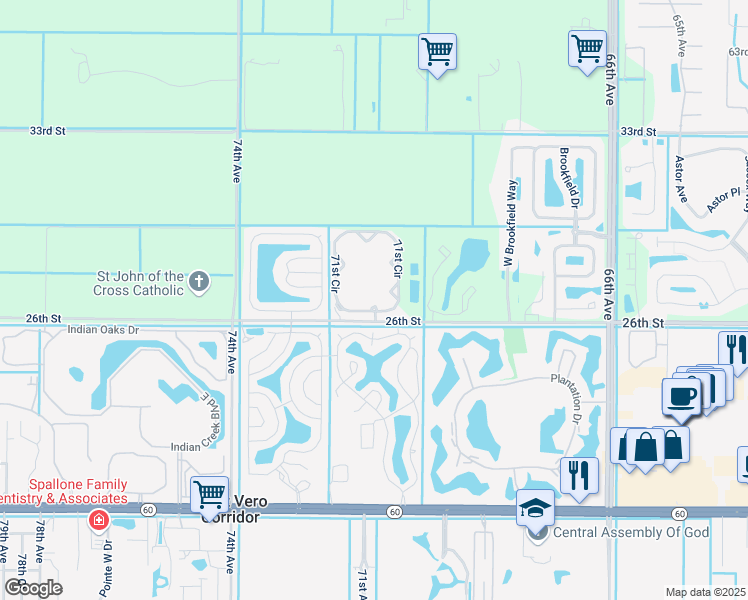 map of restaurants, bars, coffee shops, grocery stores, and more near 2610 71st Circle in Vero Beach