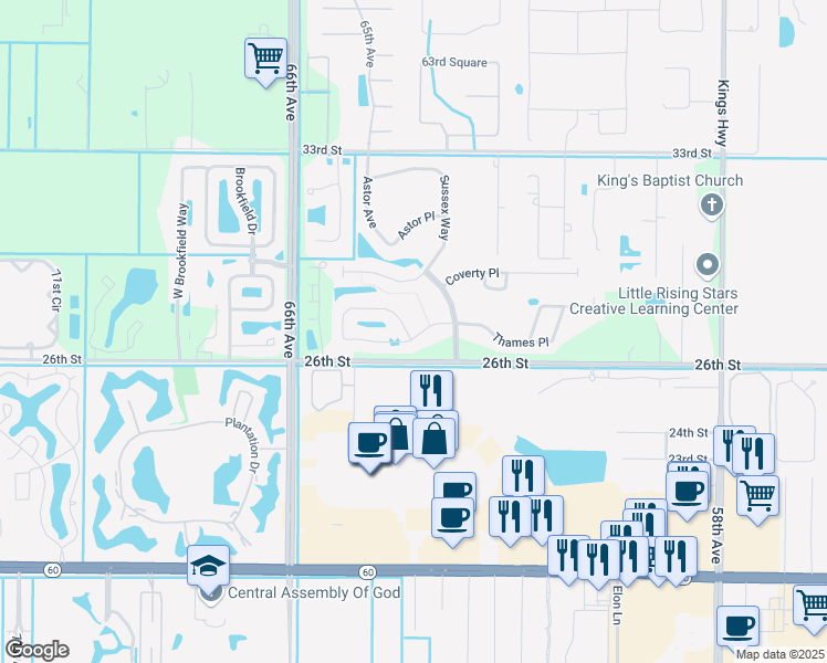 map of restaurants, bars, coffee shops, grocery stores, and more near 6535 Oxford Circle in Vero Beach