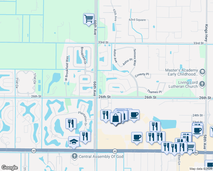 map of restaurants, bars, coffee shops, grocery stores, and more near 6445 Oxford Circle in Vero Beach