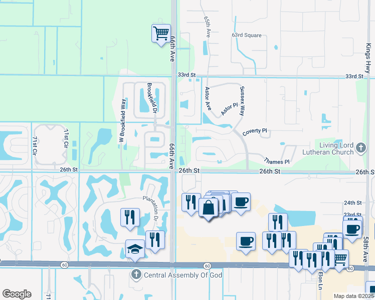 map of restaurants, bars, coffee shops, grocery stores, and more near 6445 Oxford Circle in Vero Beach