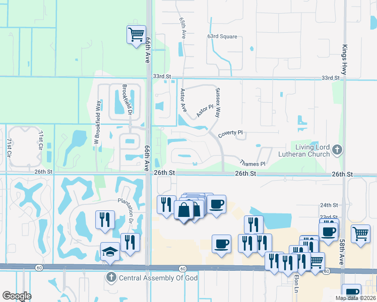 map of restaurants, bars, coffee shops, grocery stores, and more near 6480 Oxford Circle in Vero Beach