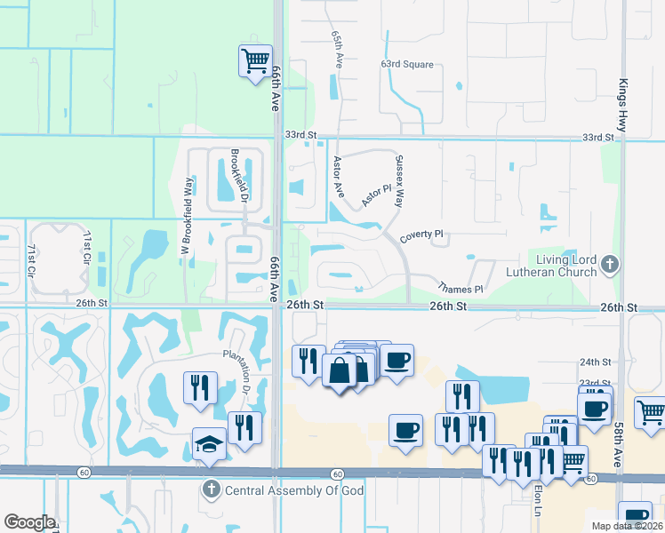 map of restaurants, bars, coffee shops, grocery stores, and more near 6480 Oxford Circle in Vero Beach