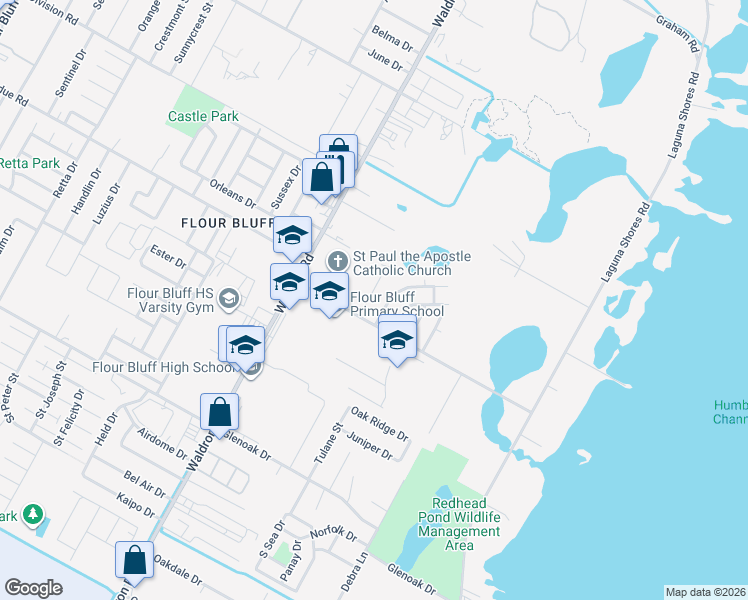 map of restaurants, bars, coffee shops, grocery stores, and more near 2240 Ivy Drive in Corpus Christi