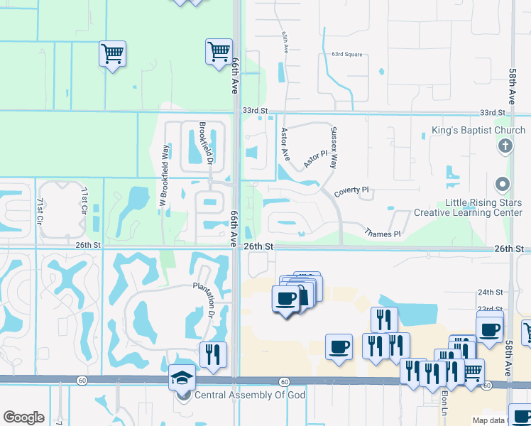map of restaurants, bars, coffee shops, grocery stores, and more near 6445 Oxford Circle in Vero Beach