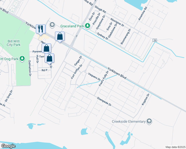 map of restaurants, bars, coffee shops, grocery stores, and more near 7422 Vaquero Drive in Corpus Christi