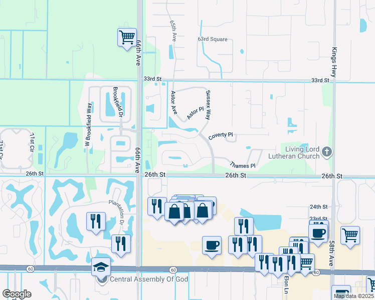 map of restaurants, bars, coffee shops, grocery stores, and more near 6515 Oxford Circle in Vero Beach
