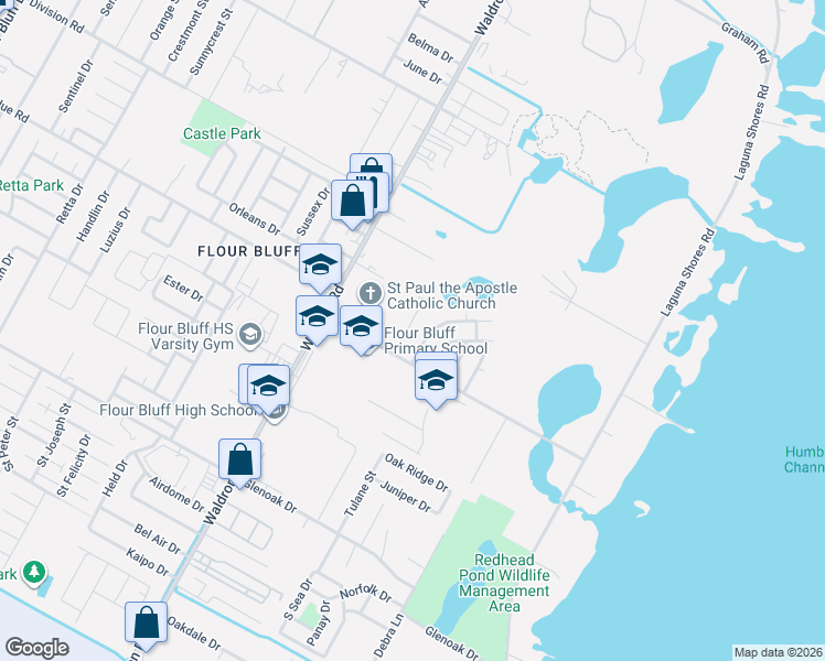 map of restaurants, bars, coffee shops, grocery stores, and more near 2240 Ivy Drive in Corpus Christi