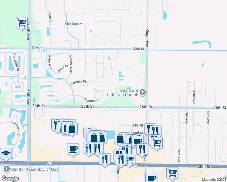 map of restaurants, bars, coffee shops, grocery stores, and more near 6186 Dorchester Way in Vero Beach