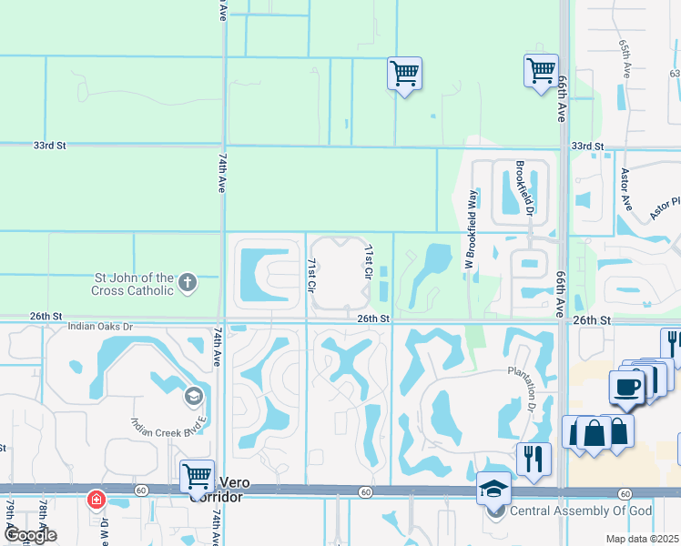map of restaurants, bars, coffee shops, grocery stores, and more near 2610 71st Circle in Vero Beach