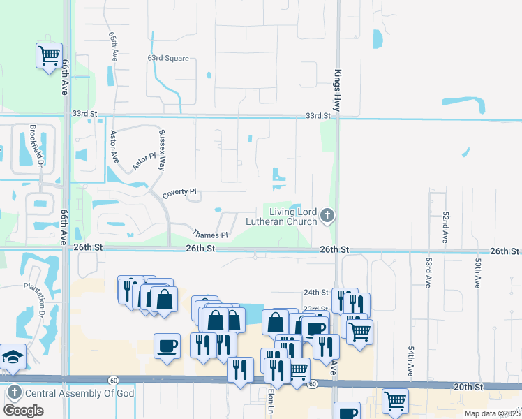 map of restaurants, bars, coffee shops, grocery stores, and more near 6186 Dorchester Way in Vero Beach