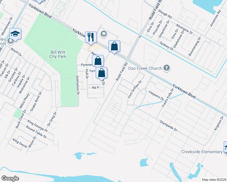 map of restaurants, bars, coffee shops, grocery stores, and more near 7721 Cattlemen Drive in Corpus Christi