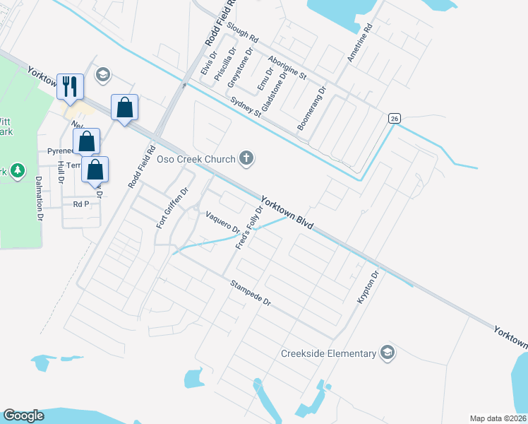 map of restaurants, bars, coffee shops, grocery stores, and more near 7510 Fred's Folly Drive in Corpus Christi
