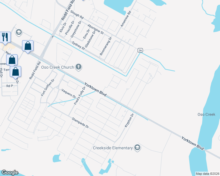 map of restaurants, bars, coffee shops, grocery stores, and more near 7710 Killebrew Drive in Corpus Christi
