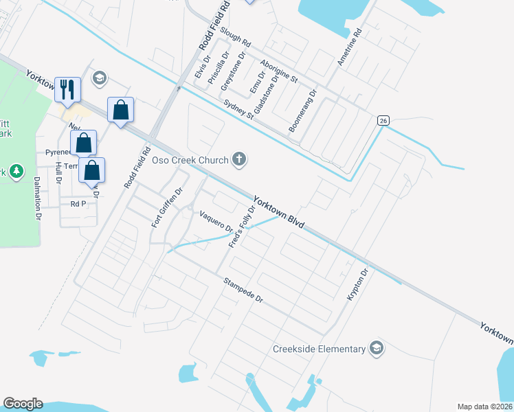 map of restaurants, bars, coffee shops, grocery stores, and more near 7510 Fred's Folly Drive in Corpus Christi